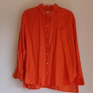J Jill S Love Linen Orange Button Front Long Sleeve Top